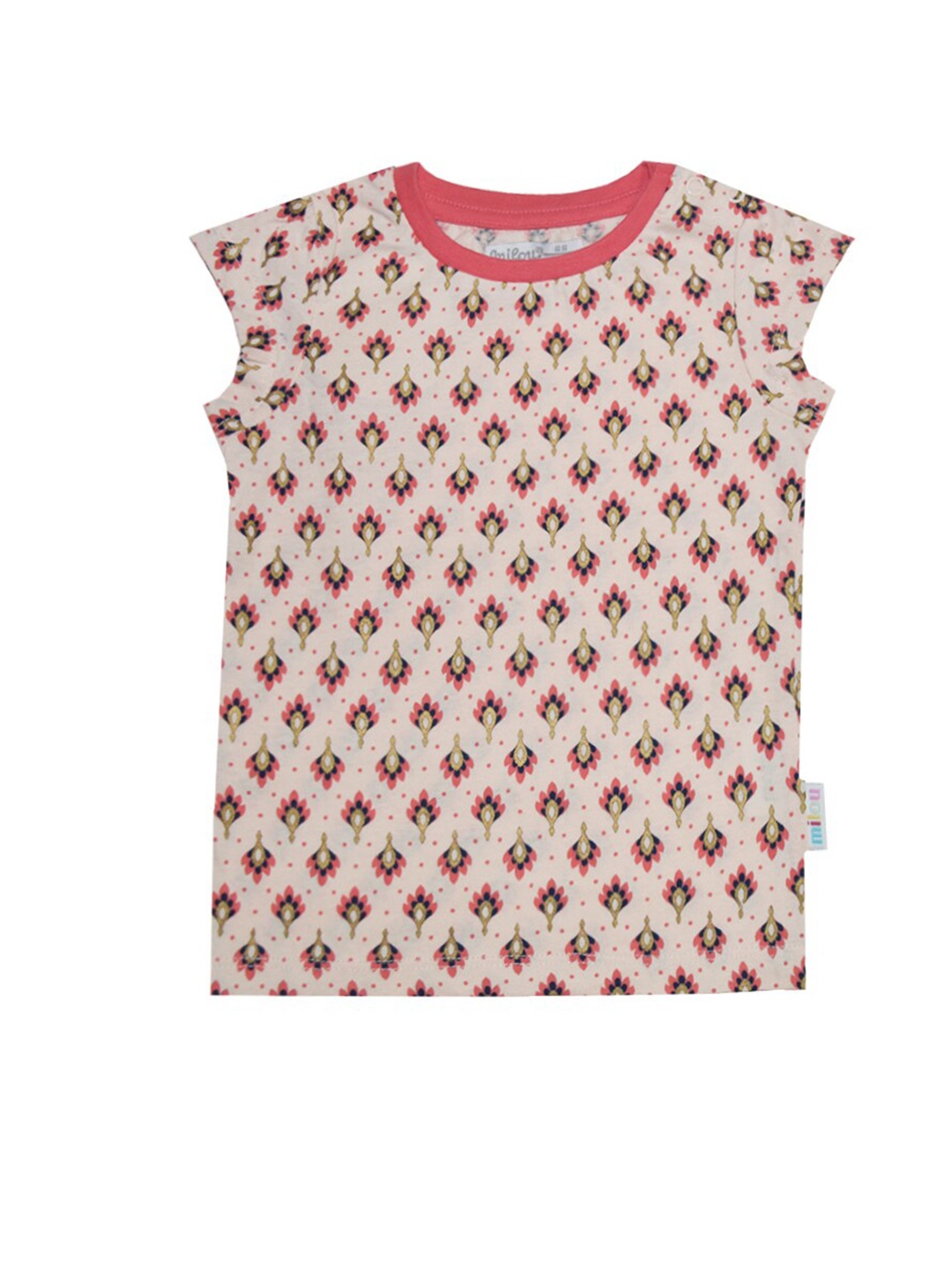 

milou Round Neck Sleeveless Geometric Print Cotton Top, Peach