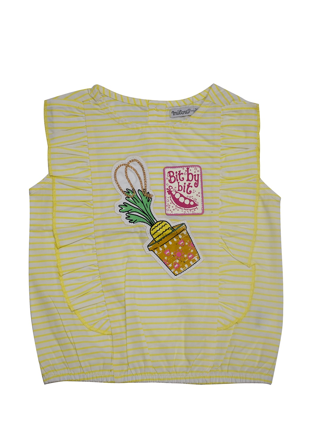 

milou Girls Round Neck Sleeveless Striped Cotton Top, Yellow