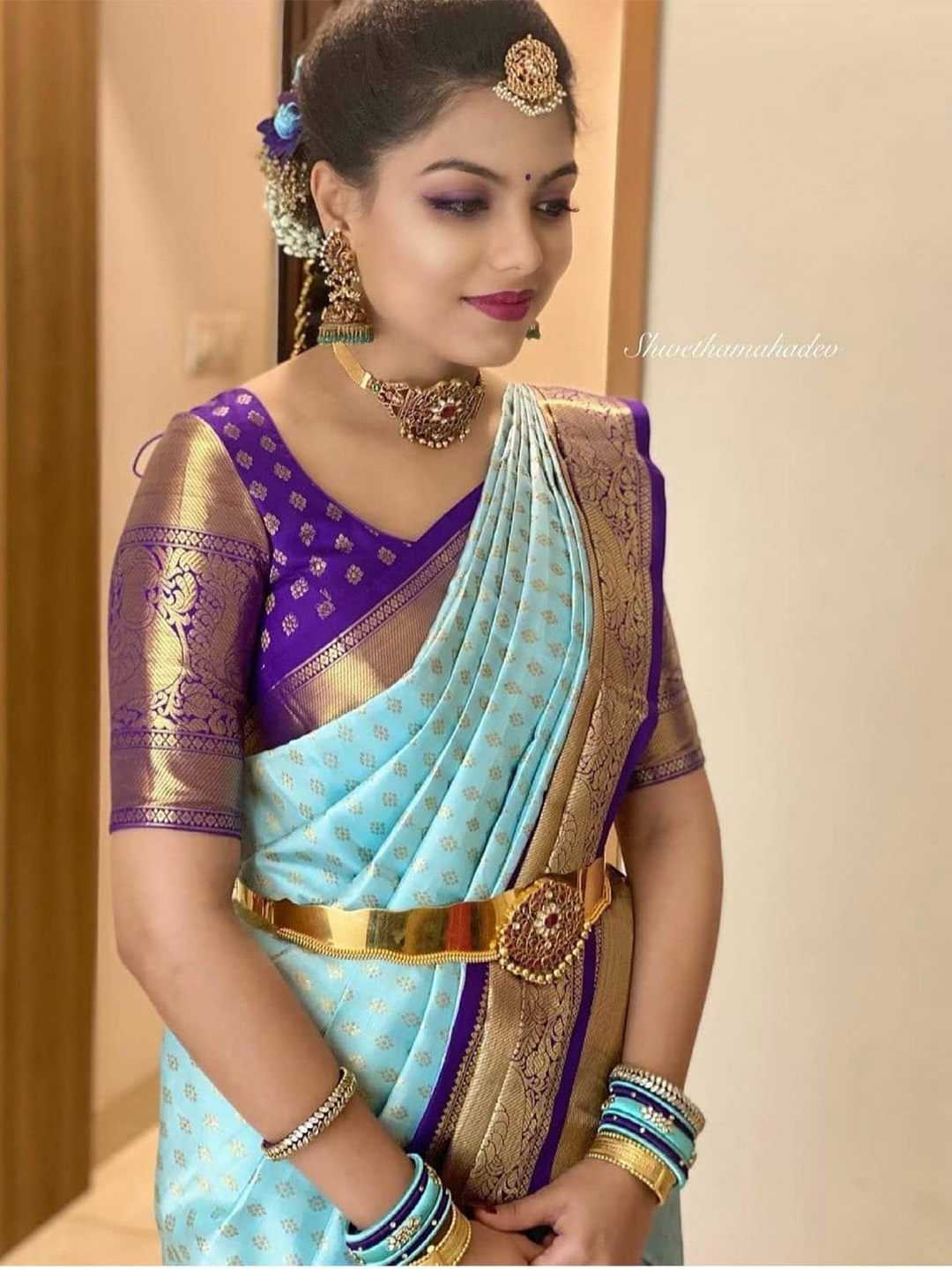 

Quelea Floral Woven Design Zari Pure Silk Kanjeevaram Saree, Sea green