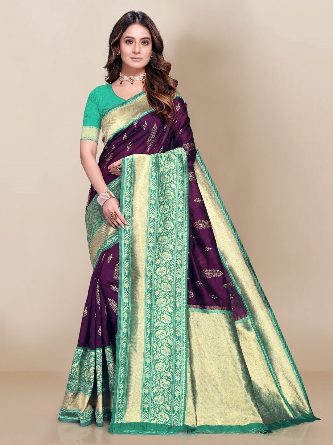 

Quelea Ethnic Motifs Woven Design Zari Pure Silk Kanjeevaram Saree, Navy blue
