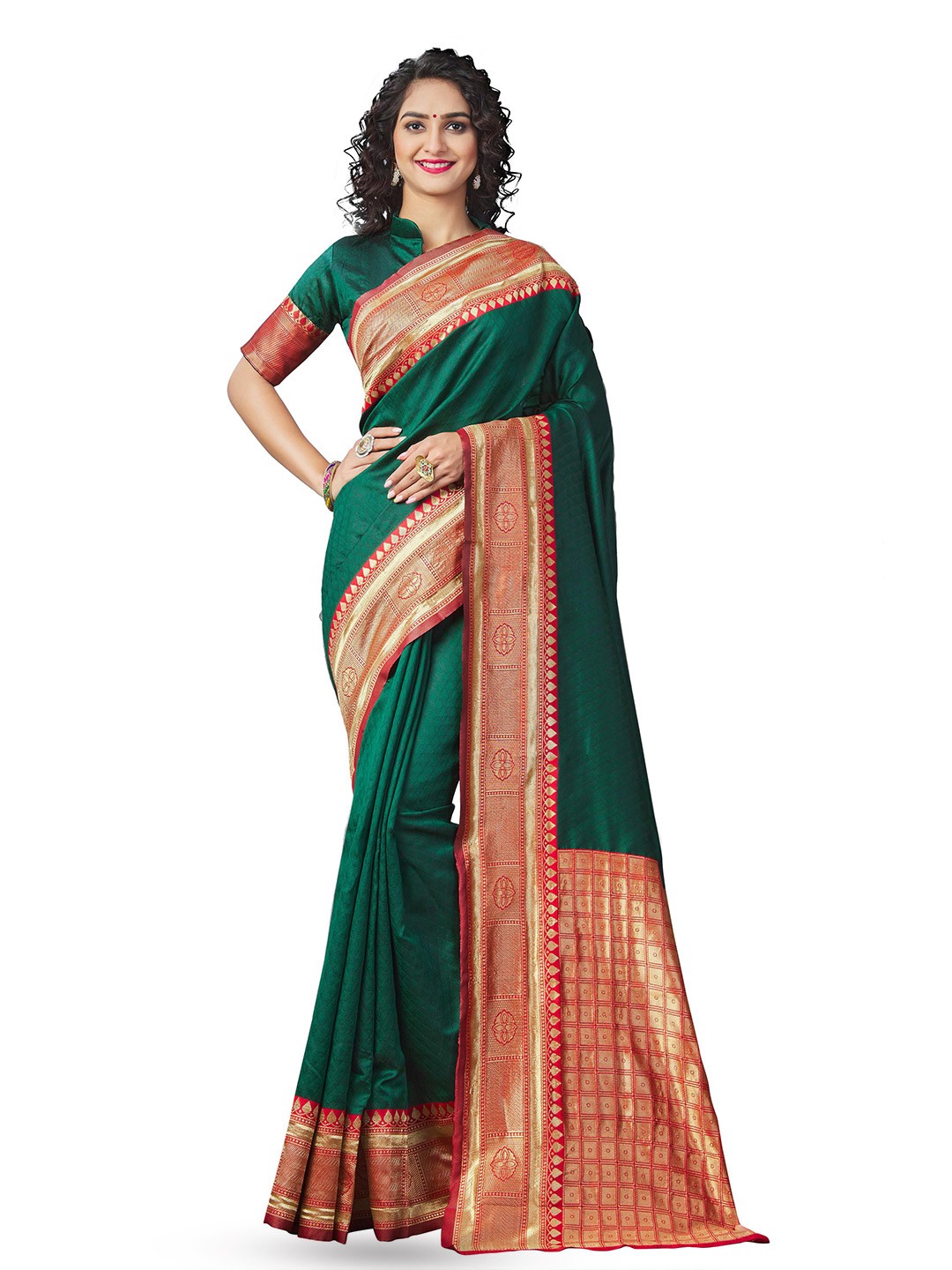 

Quelea Woven Design Zari Pure Silk Kanjeevaram Saree, Green