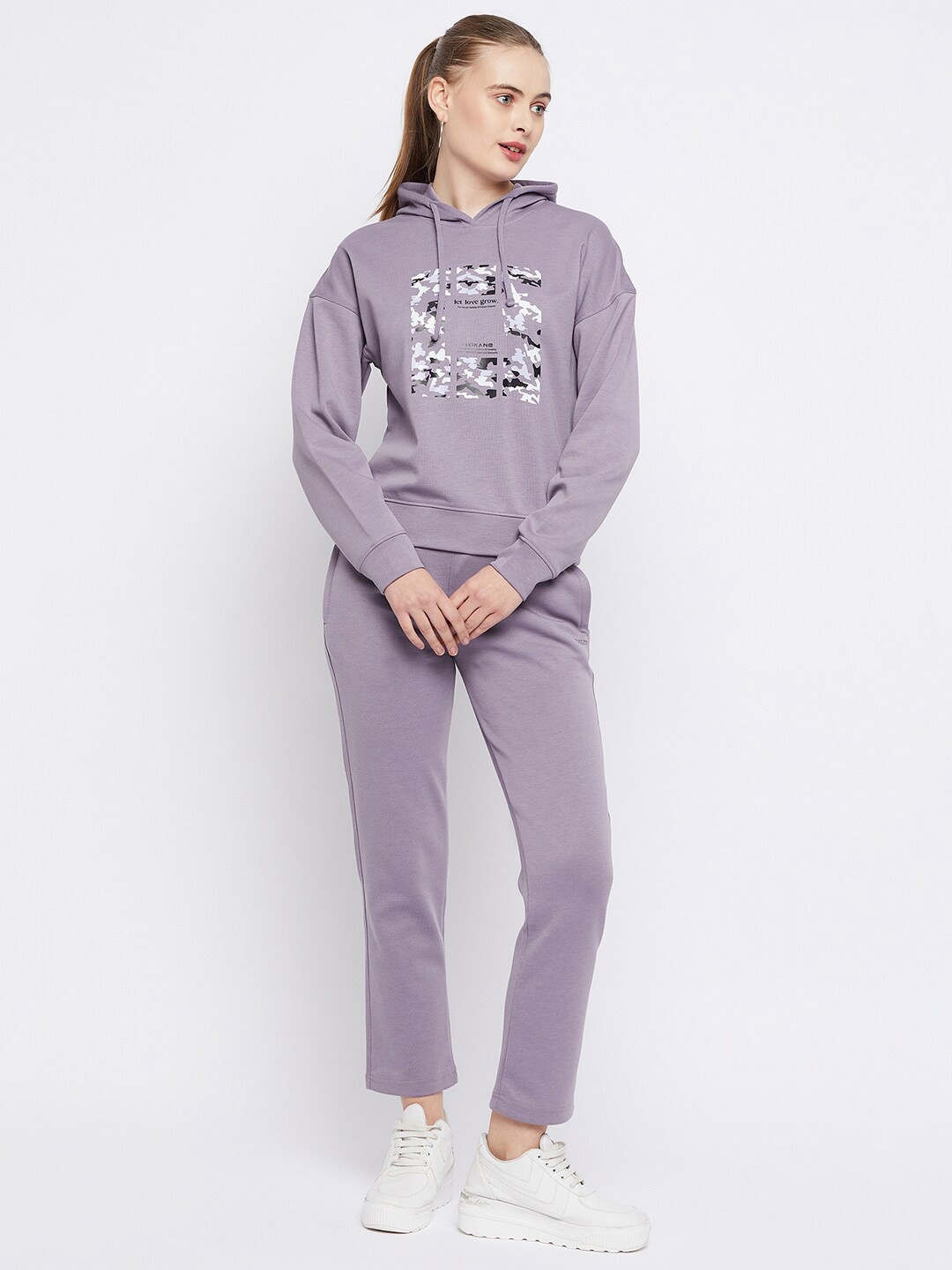 

Okane Printed Hooded Sweatshirt & Trousers, Purple