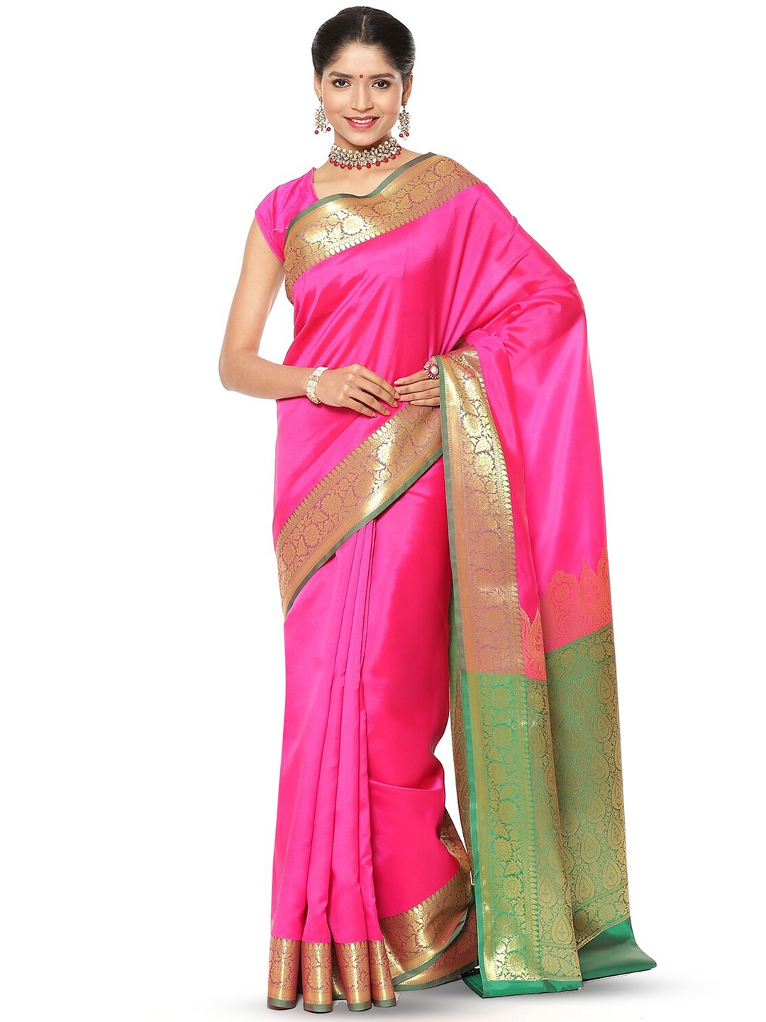 

PTIEPL Banarasi Silk Works Woven Design Zari Banarasi Saree, Pink
