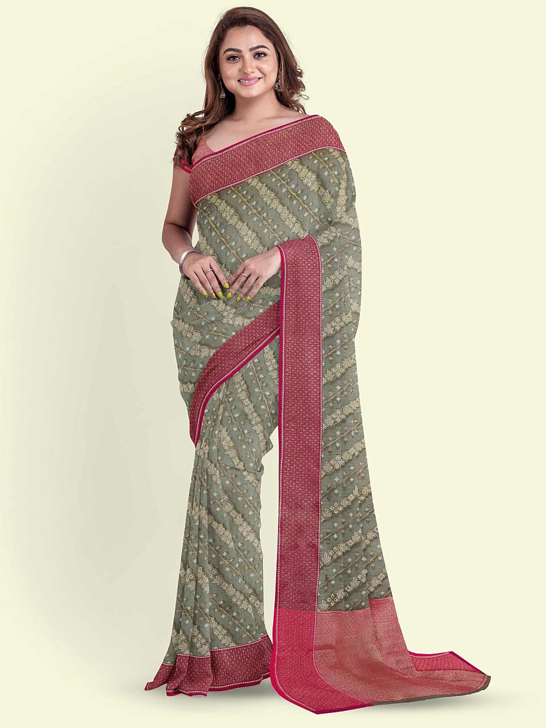 

PTIEPL Banarasi Silk Works Ethnic Motifs Woven Design Zari Banarasi Saree, Beige