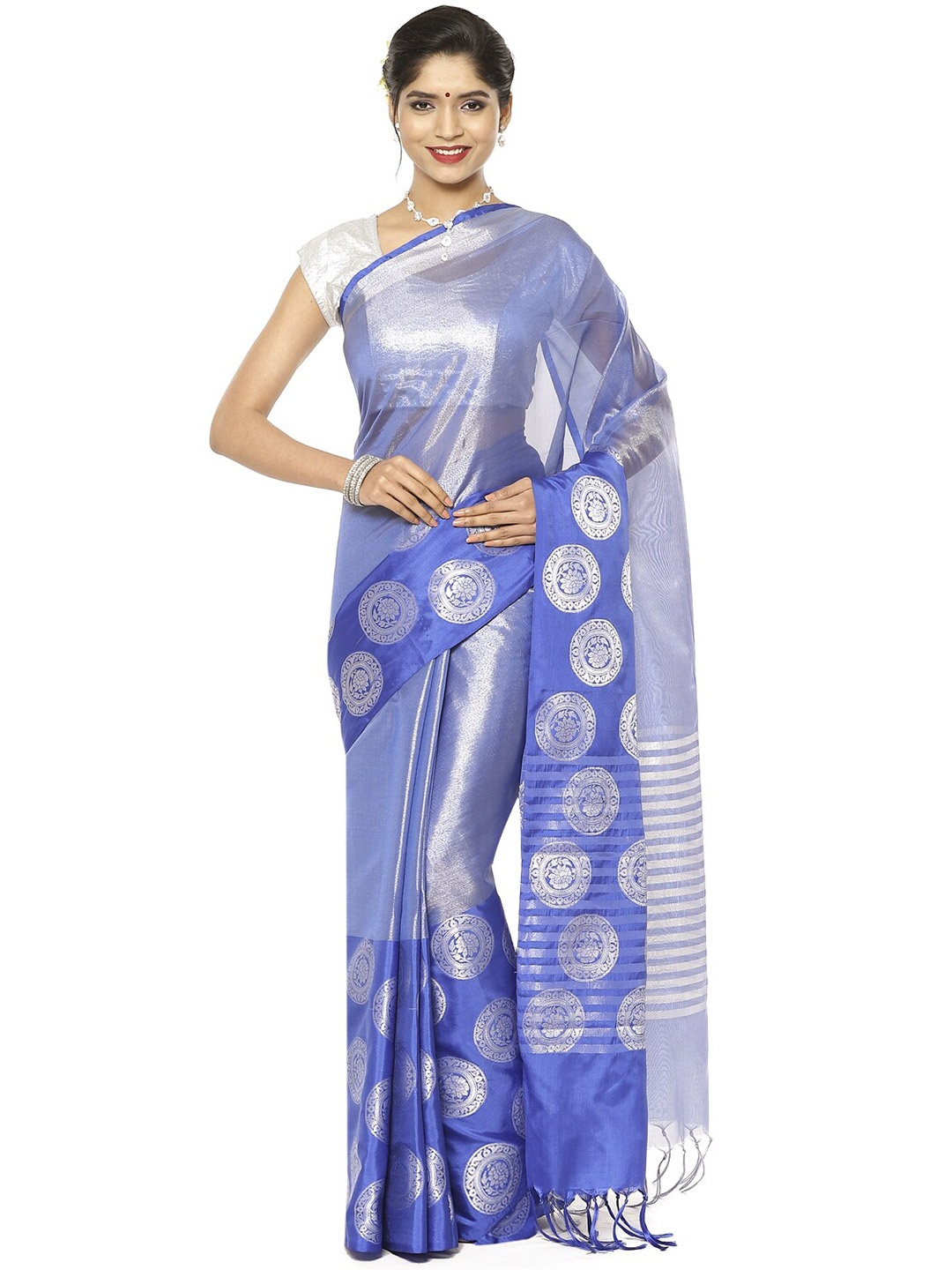 

PTIEPL Banarasi Silk Works Woven Design Zari Kanjeevaram Saree, Blue