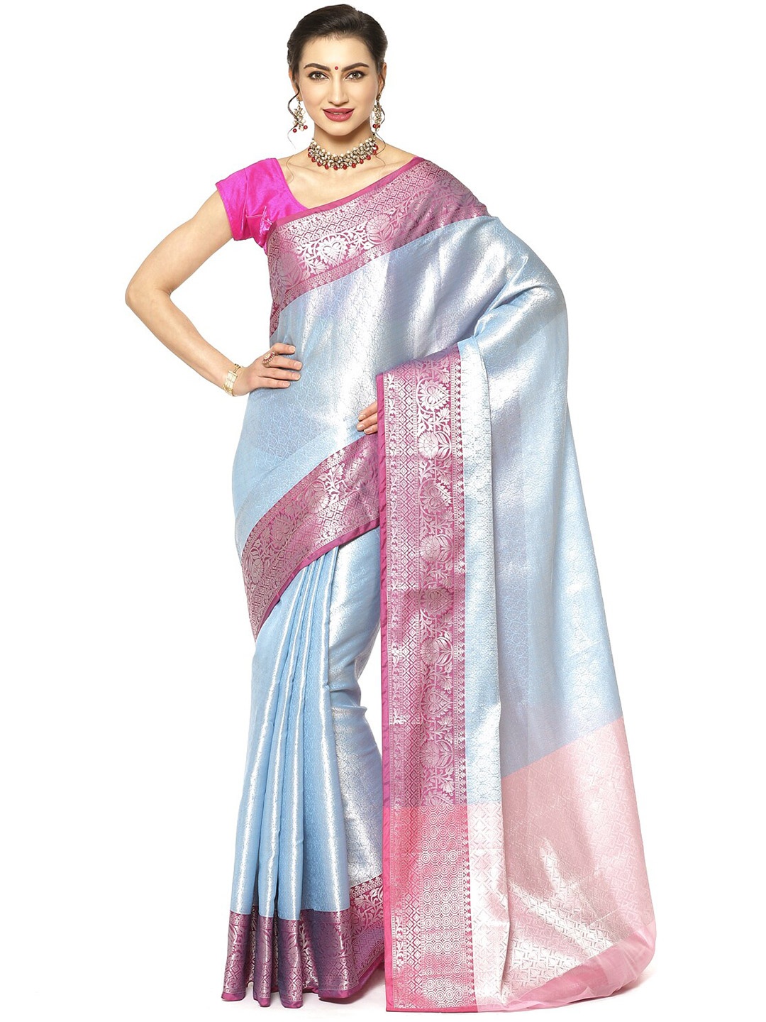 

PTIEPL Banarasi Silk Works Ethnic Motifs Woven Design Zari Kanjeevaram Saree, Blue