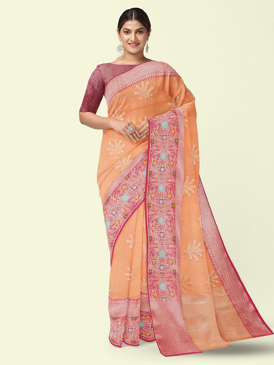 

PTIEPL Banarasi Silk Works Ethnic Motifs Woven Design Zari Kanjeevaram Saree, Orange