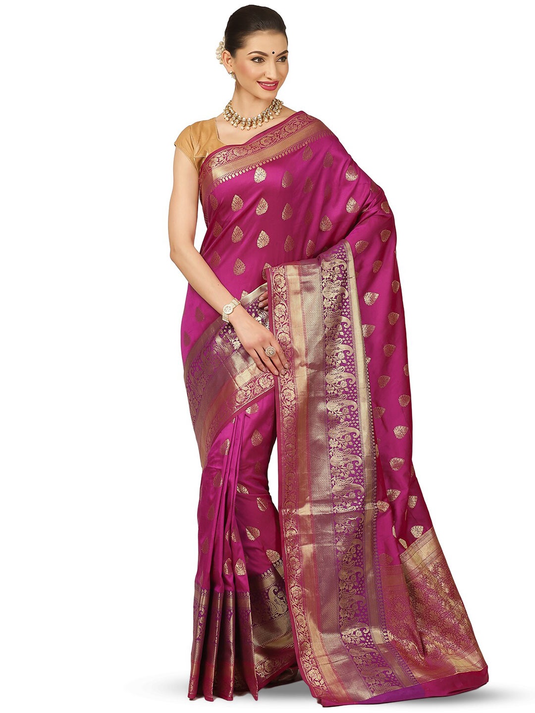 

PTIEPL Banarasi Silk Works Ethnic Motifs Woven Design Zari Banarasi Saree, Purple