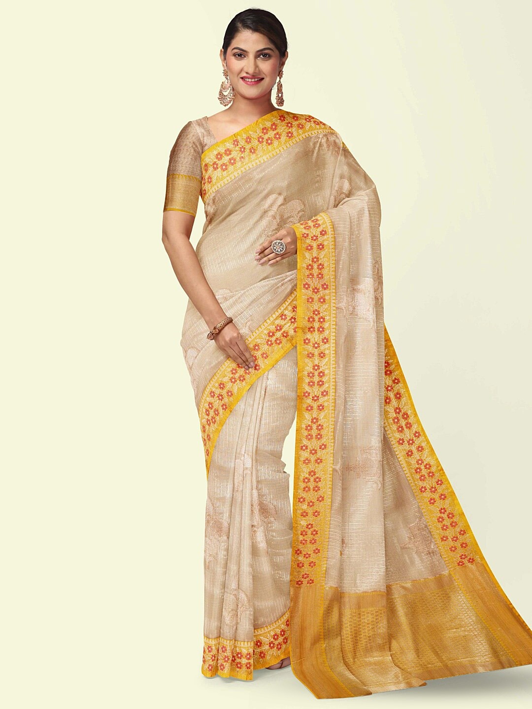 

PTIEPL Banarasi Silk Works Floral Woven Design Zari Banarasi Saree, Pink