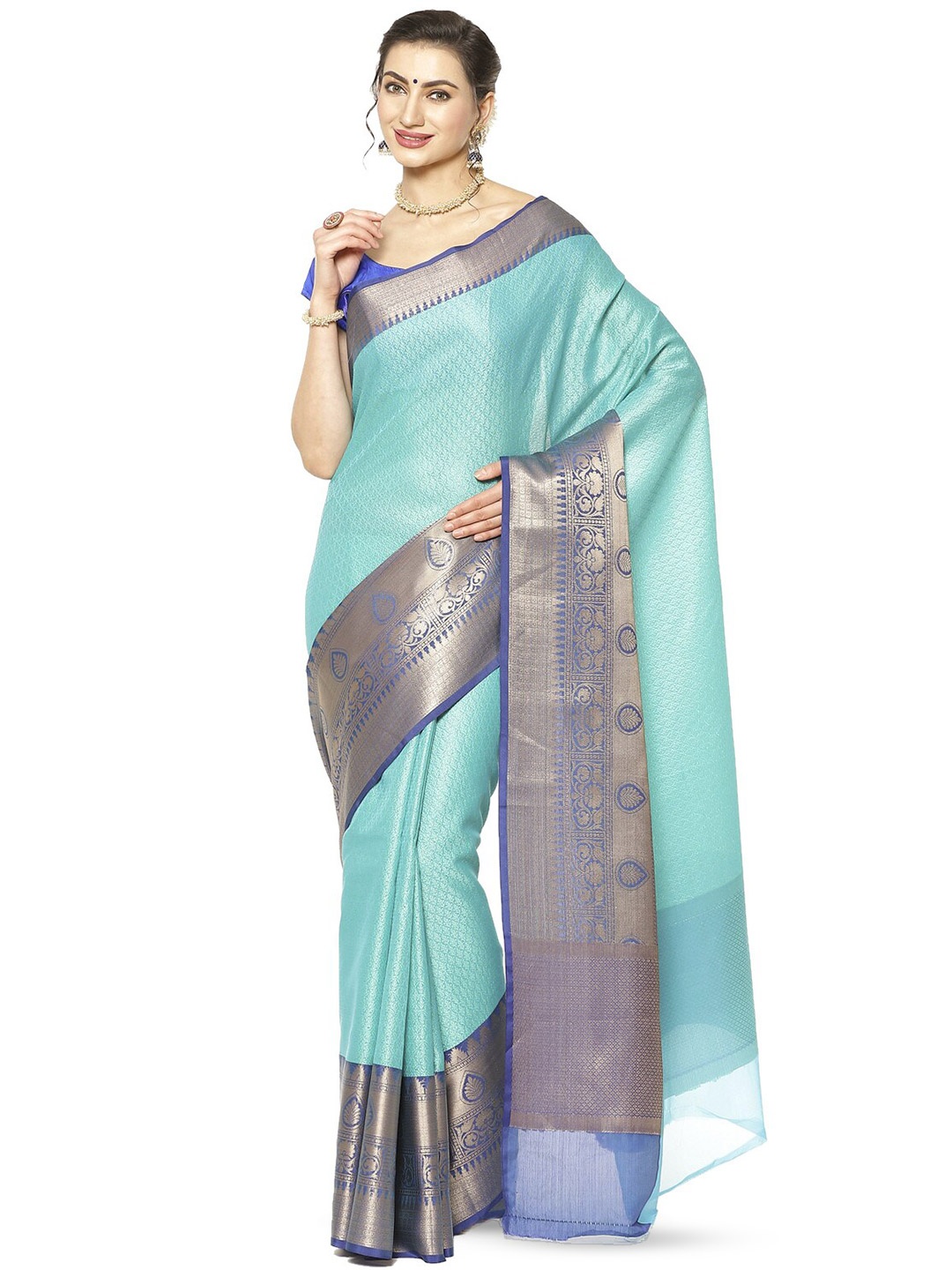 

PTIEPL Banarasi Silk Works Ethnic Motifs Woven Design Zari Art Silk Banarasi Saree, Blue