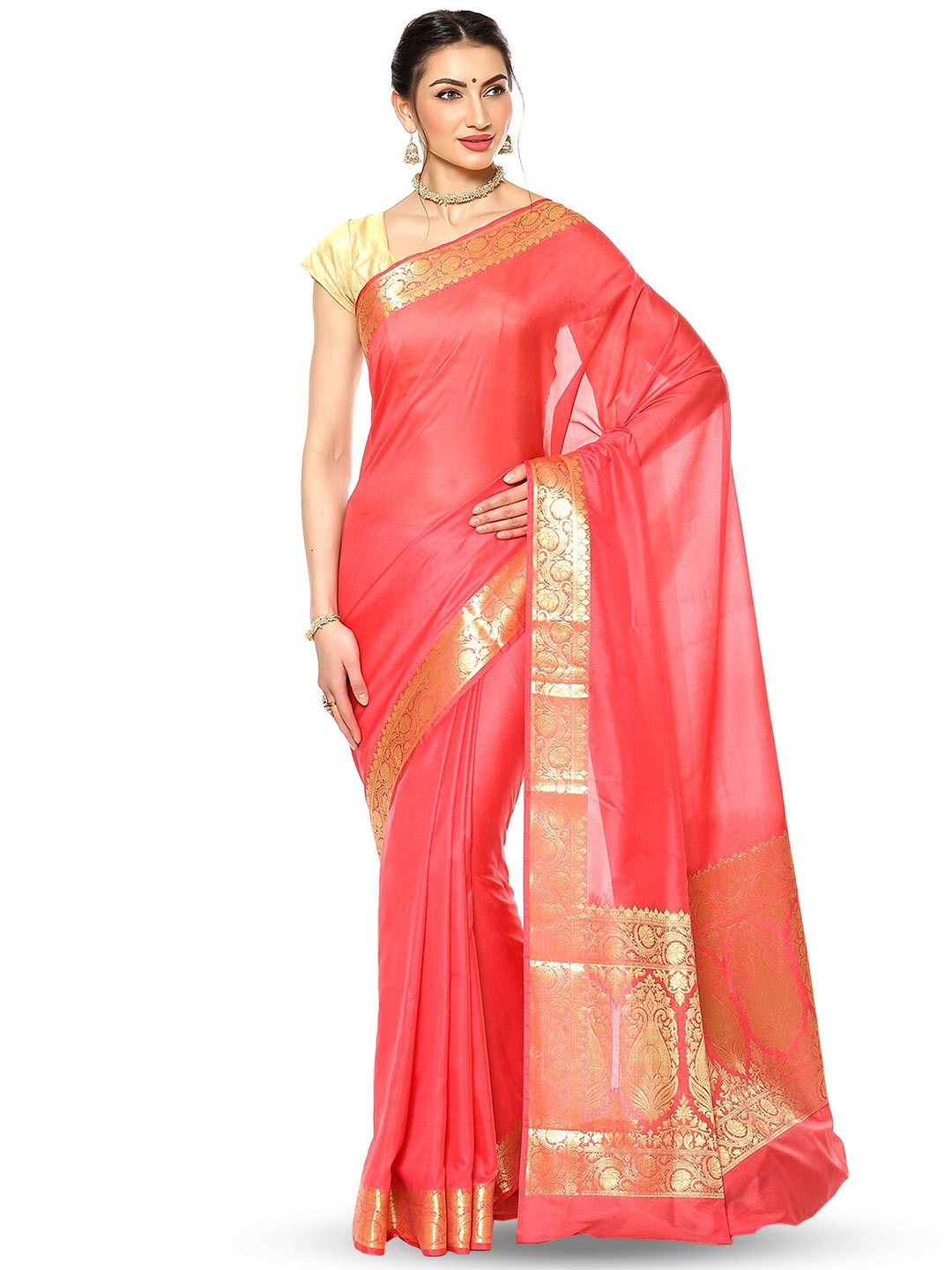 

PTIEPL Banarasi Silk Works Woven Design Zari Banarasi Saree, Red