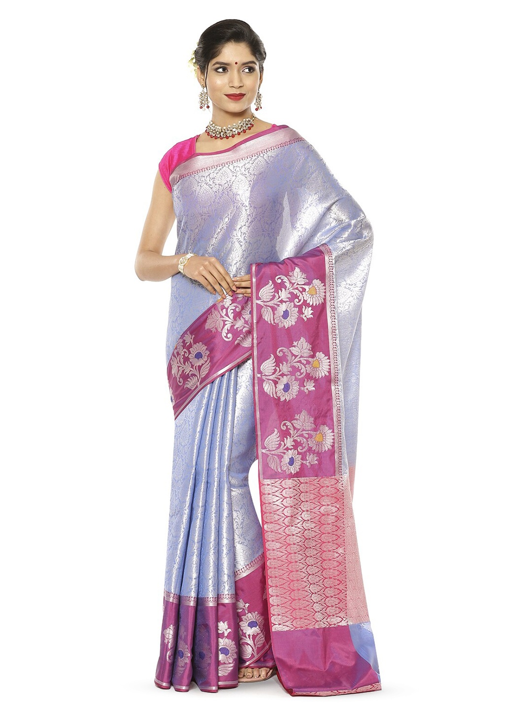 

PTIEPL Banarasi Silk Works Ethnic Motifs Woven Design Zari Kanjeevaram Saree, Blue