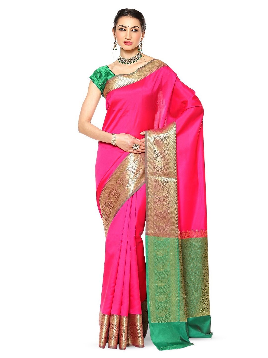 

PTIEPL Banarasi Silk Works Woven Design Zari Saree, Pink