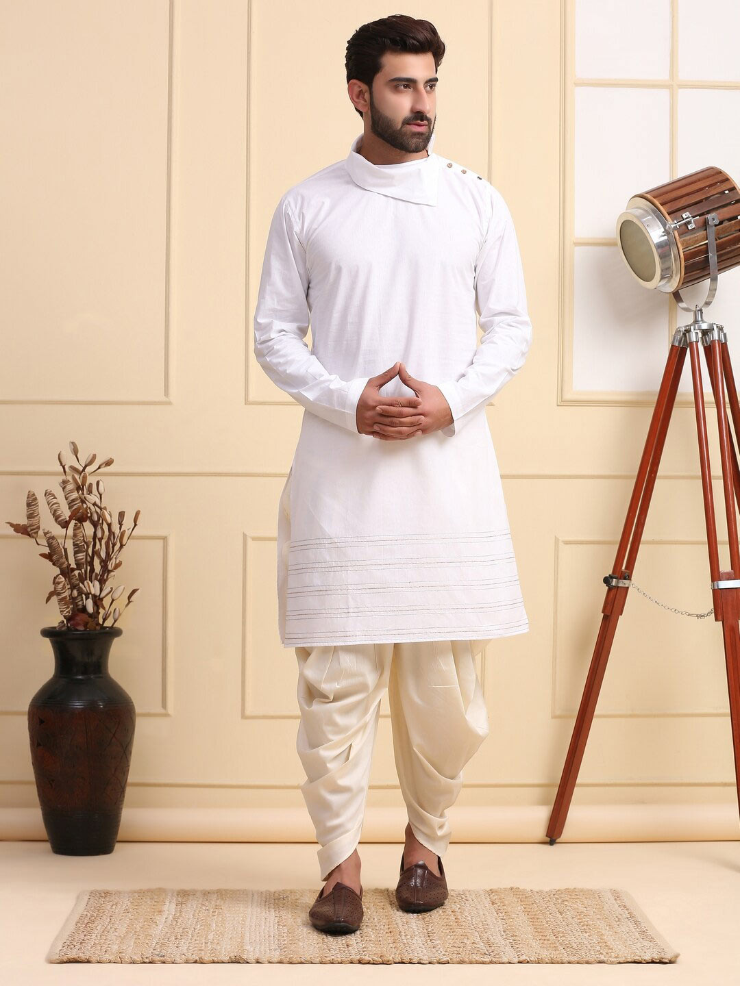 

MIDAV Cotton cowl neck Kurta, White