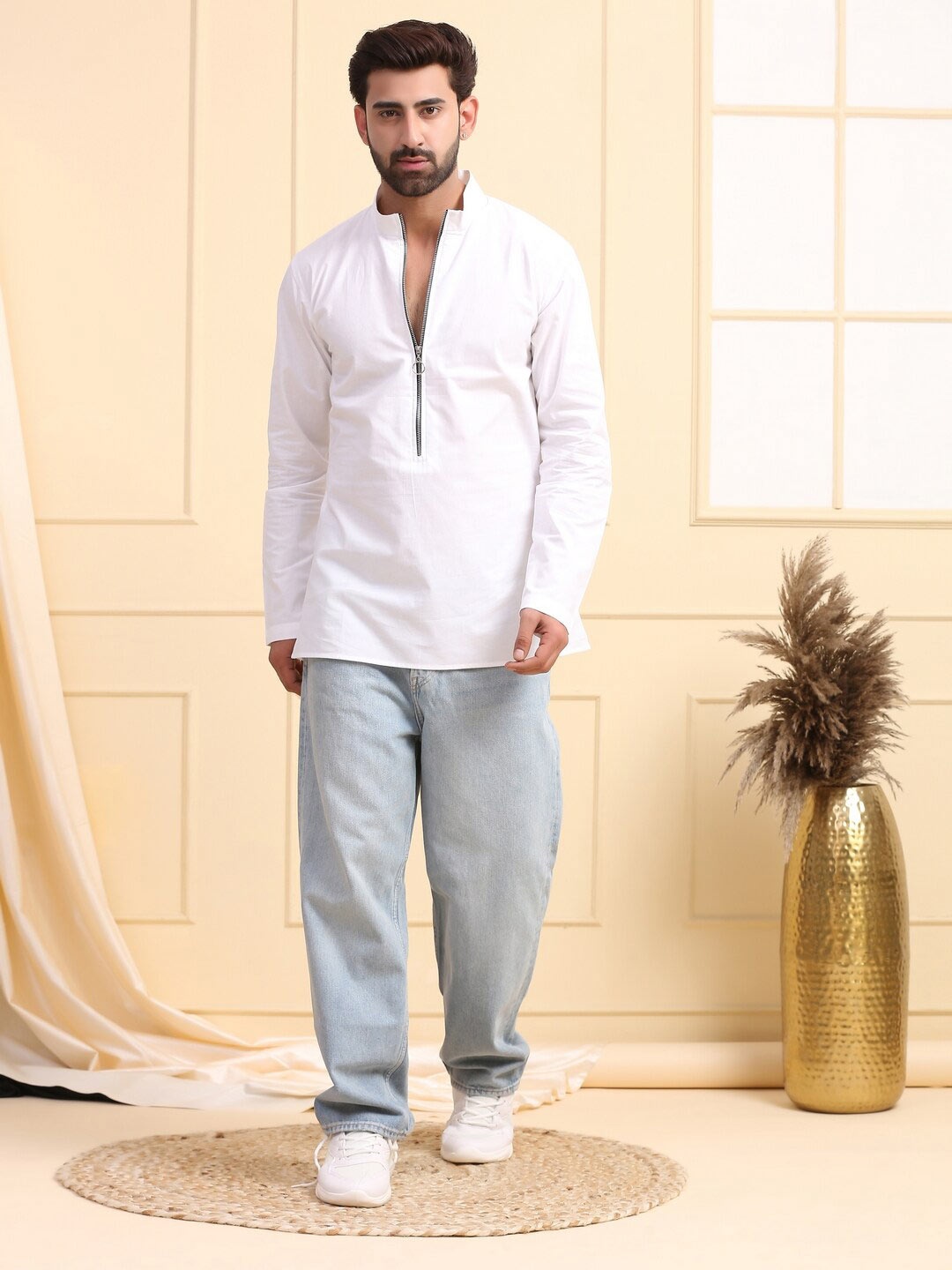 

MIDAV Long Sleeves Cotton Kurta, White