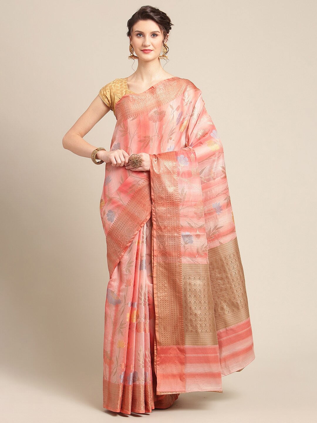 

PTIEPL Banarasi Silk Works Floral Woven Design Zari Banarasi Saree, Green