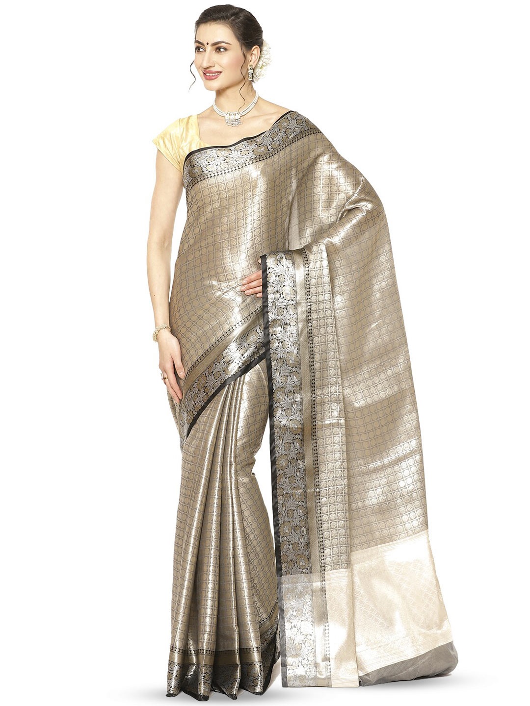 

PTIEPL Banarasi Silk Works Ethnic Motifs Woven Design Zari Kanjeevaram Saree, Black