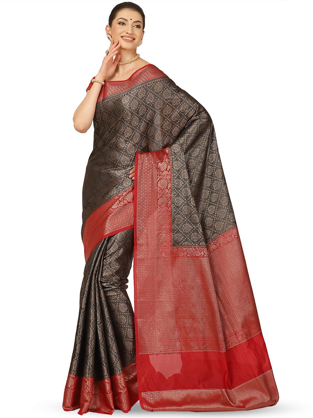 

PTIEPL Banarasi Silk Works Ethnic Motifs Woven Design Zari Saree, Black