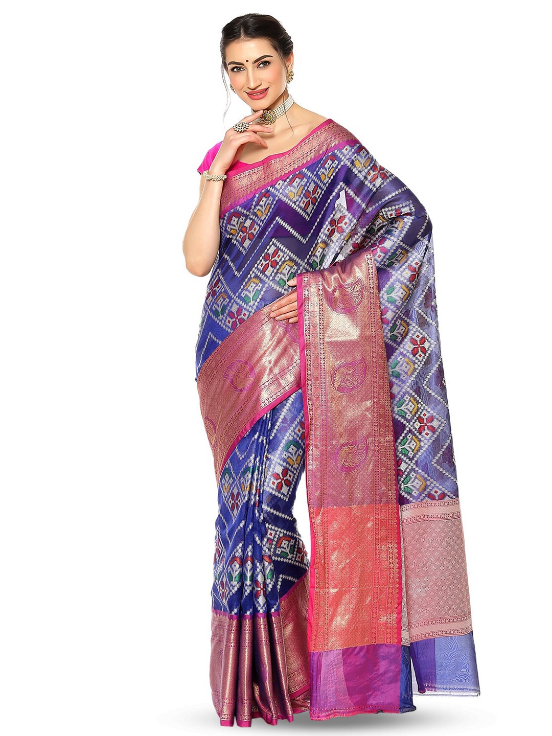 

PTIEPL Banarasi Silk Works Ethnic Motifs Woven Design Zari Art Silk Saree, Blue