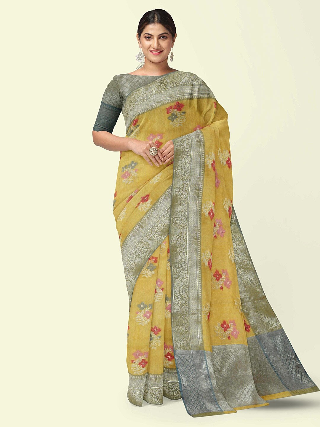 

PTIEPL Banarasi Silk Works Woven Design Zari Banarasi Saree, Yellow