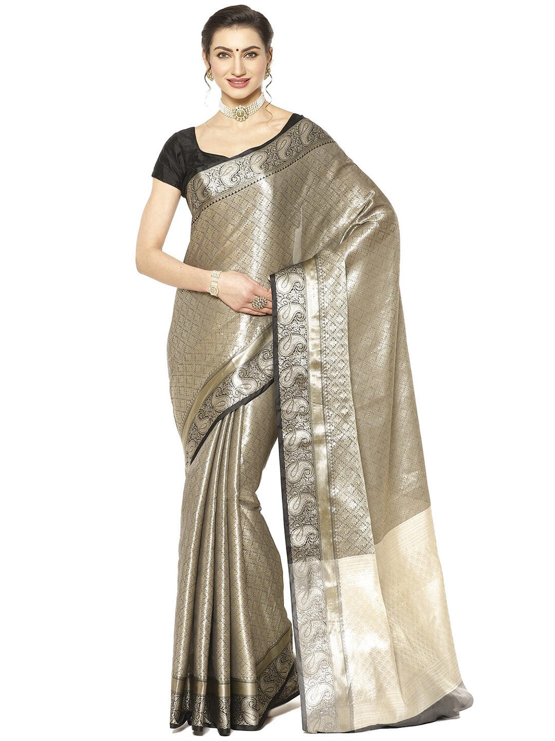 

PTIEPL Banarasi Silk Works Ethnic Motifs Woven Design Zari Kanjeevaram Saree, Black