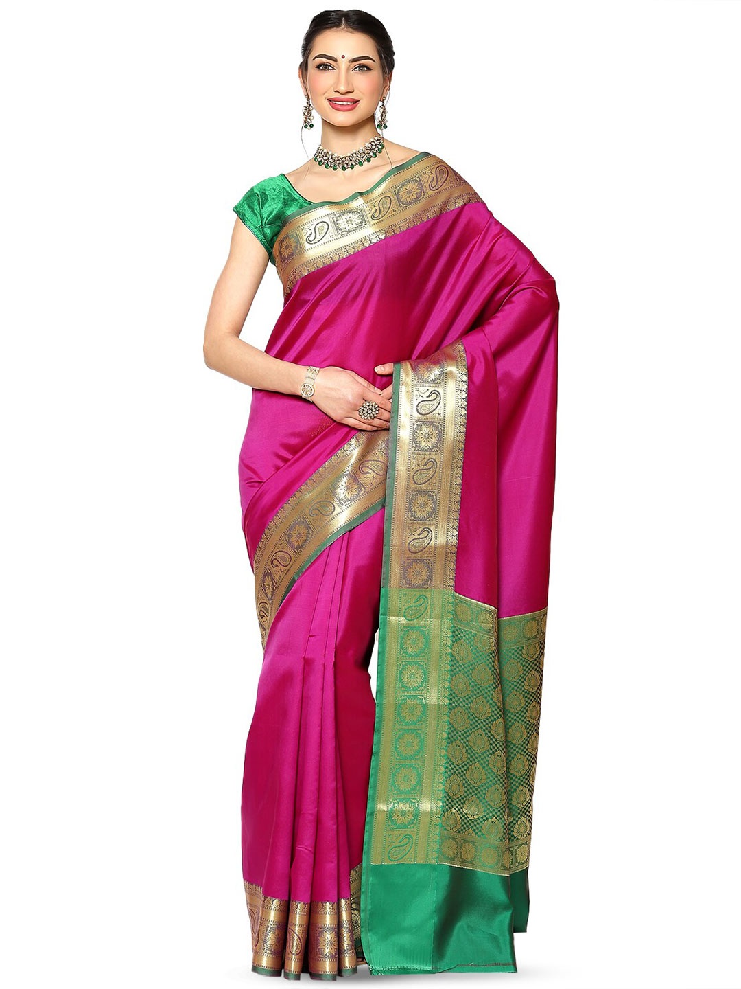 

PTIEPL Banarasi Silk Works Woven Design Zari Saree, Magenta