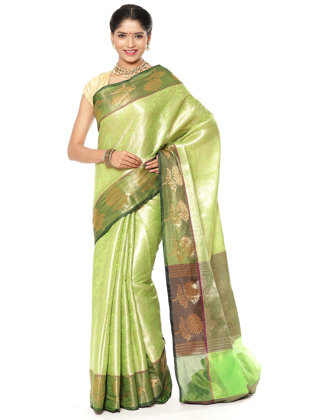 

PTIEPL Banarasi Silk Works Woven Design Zari Kanjeevaram Saree, Green