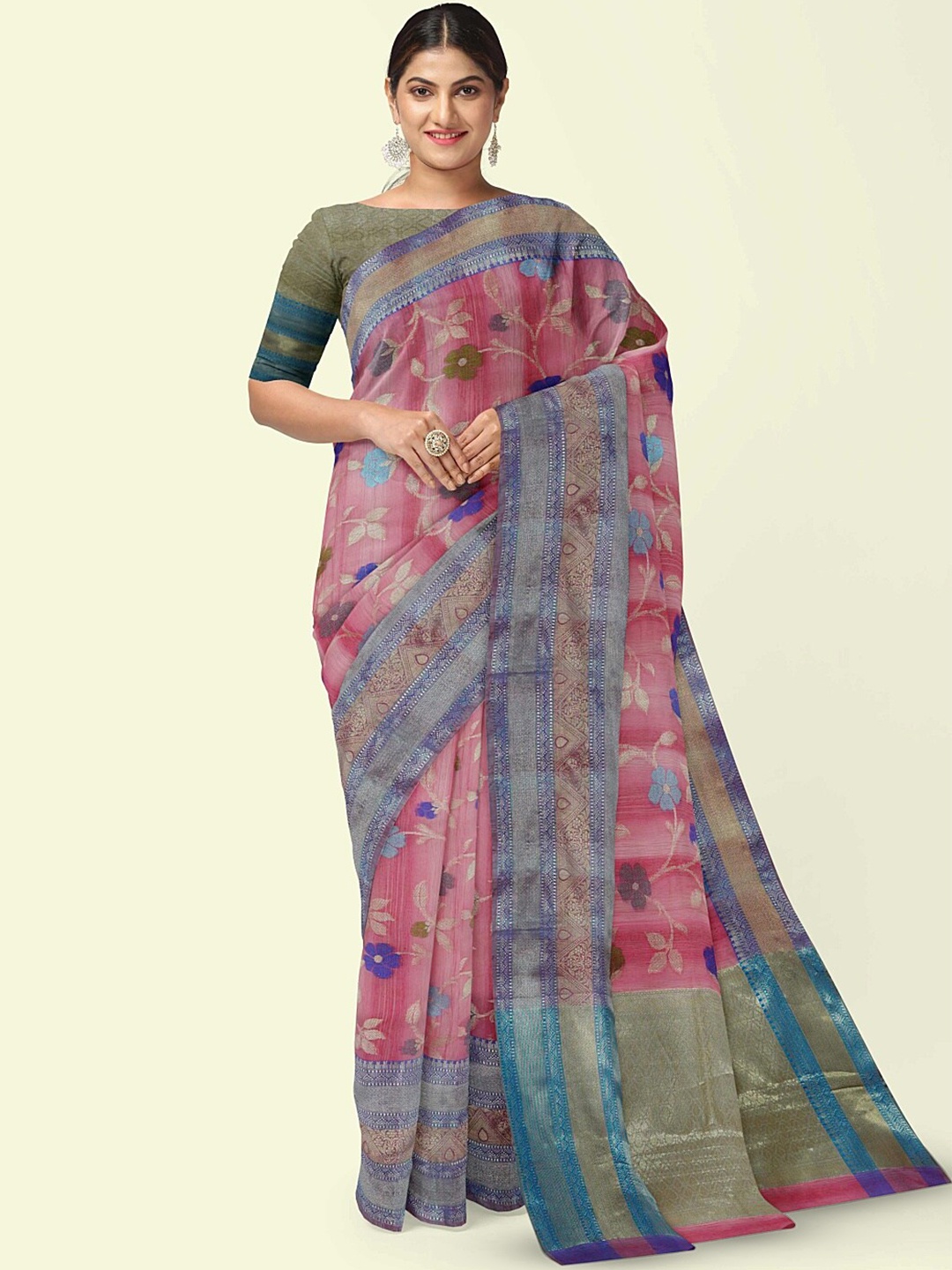 

PTIEPL Banarasi Silk Works Ethnic Motifs Zari Banarasi Saree, Pink
