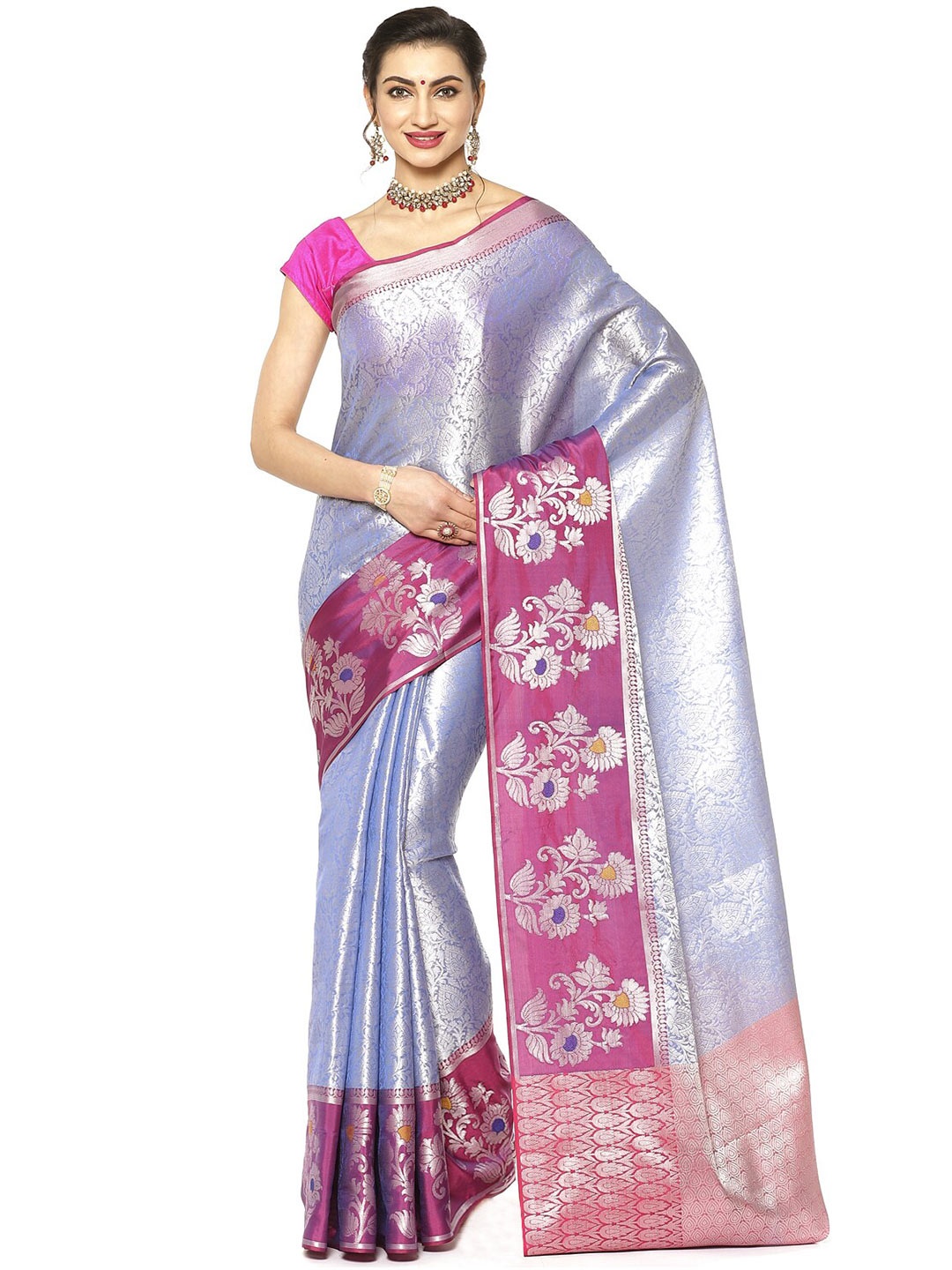 

PTIEPL Banarasi Silk Works Woven Design Zari Kanjeevaram Saree, Blue