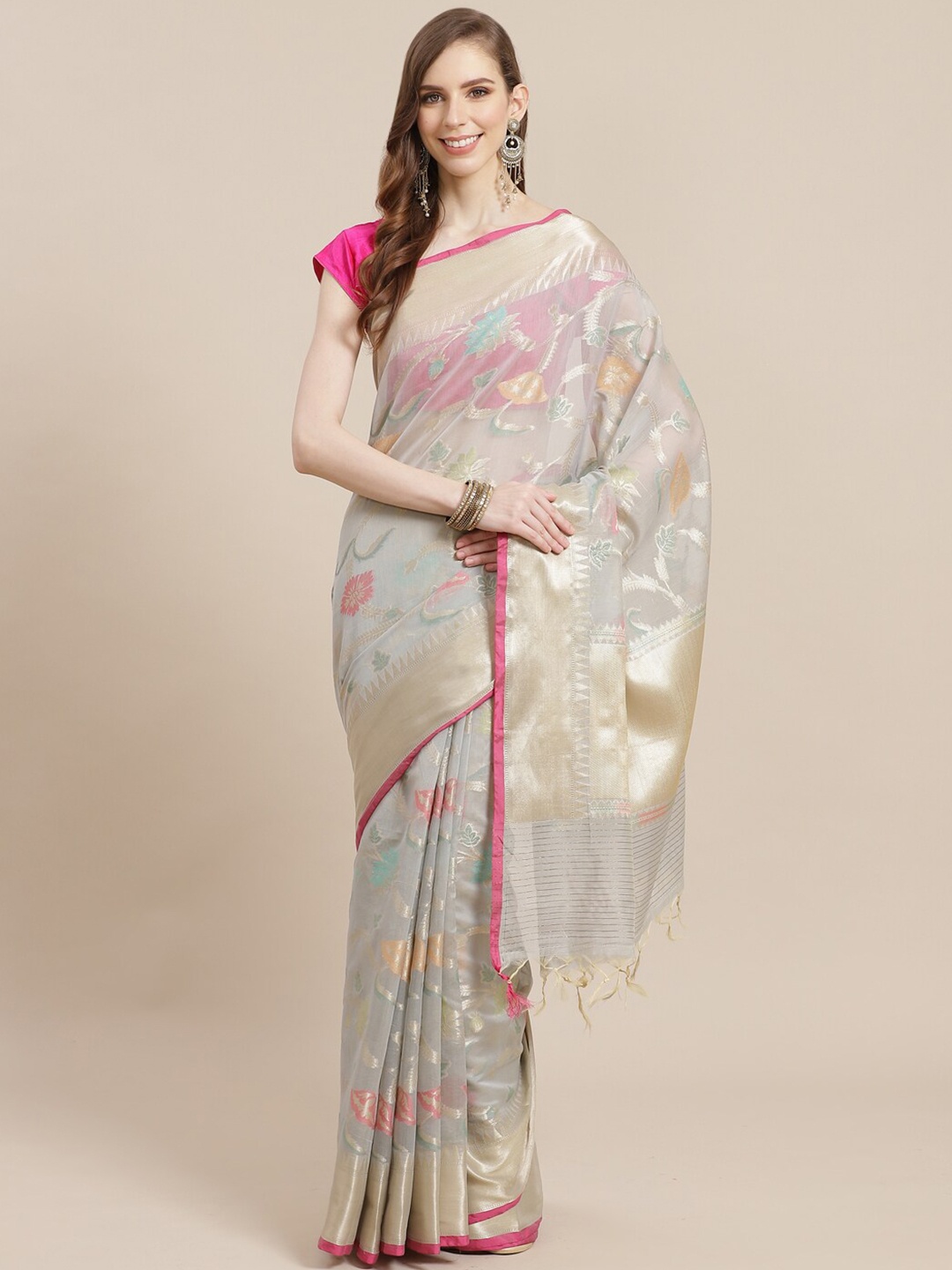 

PTIEPL Banarasi Silk Works Woven Design Zari Banarasi Saree, Grey