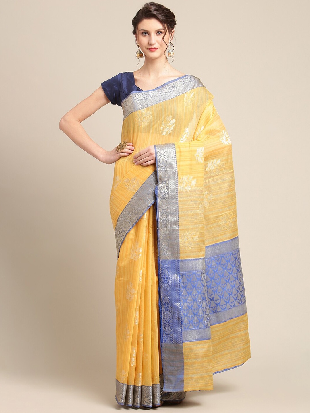

PTIEPL Banarasi Silk Works Woven Design Zari Silk Blend Banarasi Saree, Gold