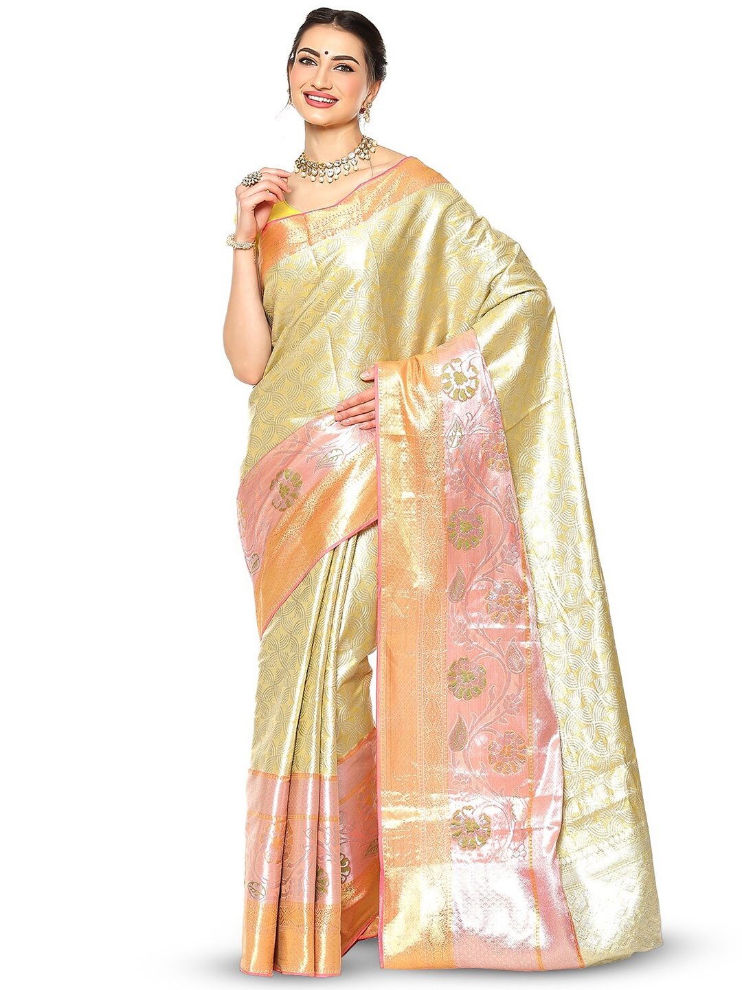

PTIEPL Banarasi Silk Works Ethnic Motifs Zari Jamdani Saree, Yellow