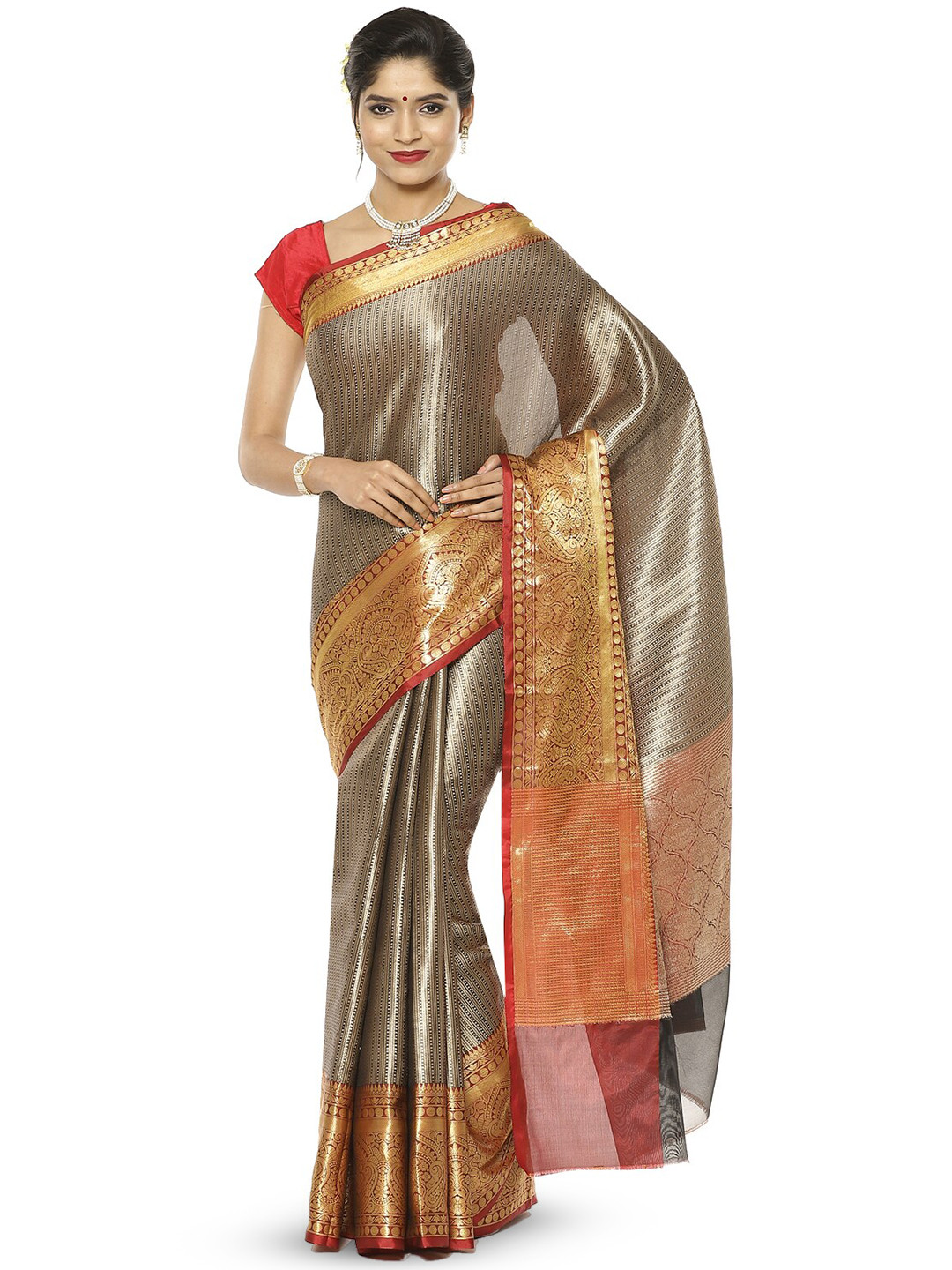 

PTIEPL Banarasi Silk Works Ethnic Motifs Zari Kanjeevaram Saree, Black
