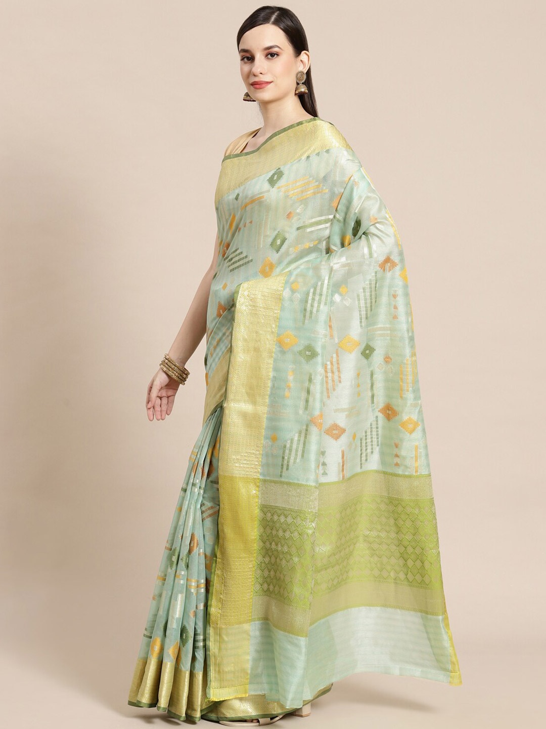 

PTIEPL Banarasi Silk Works Floral Zari Banarasi Saree, Green