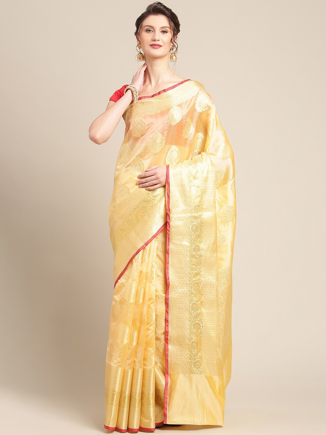 

PTIEPL Banarasi Silk Works Woven Design Zari Banarasi Saree, Yellow