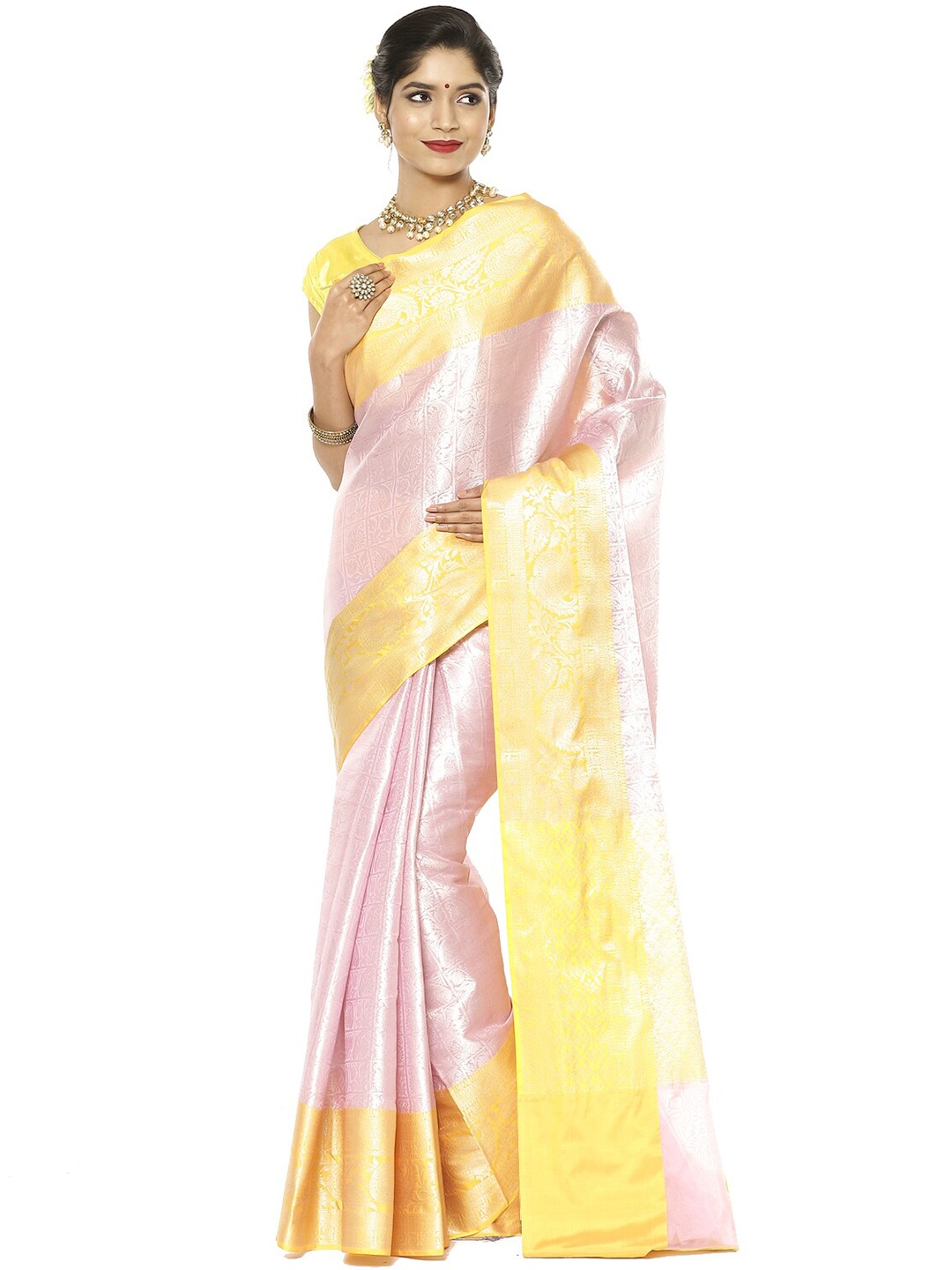 

PTIEPL Banarasi Silk Works Woven Design Zari Kanjeevaram Saree, Pink