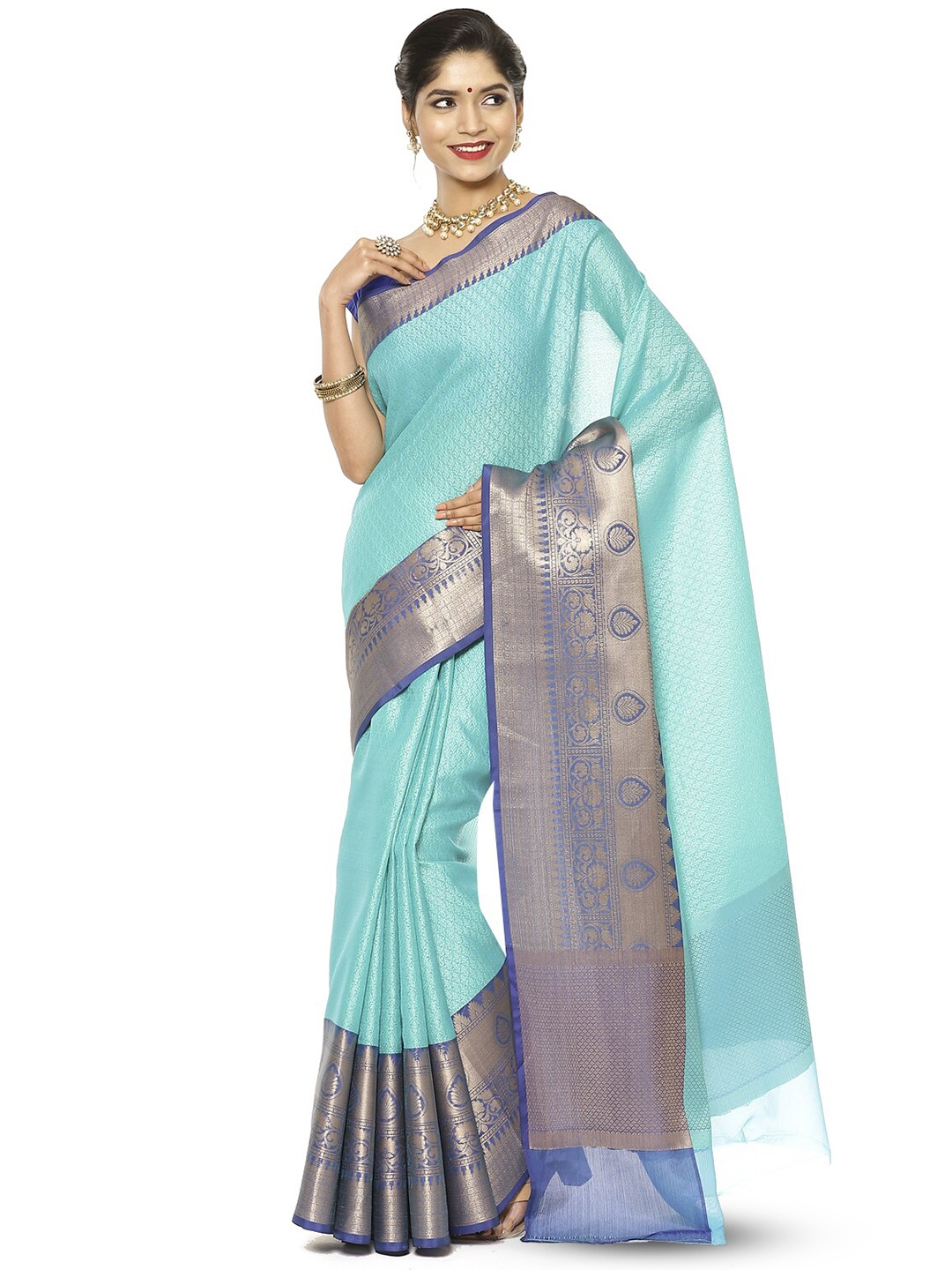 

PTIEPL Banarasi Silk Works Floral Zari Banarasi Saree, Blue