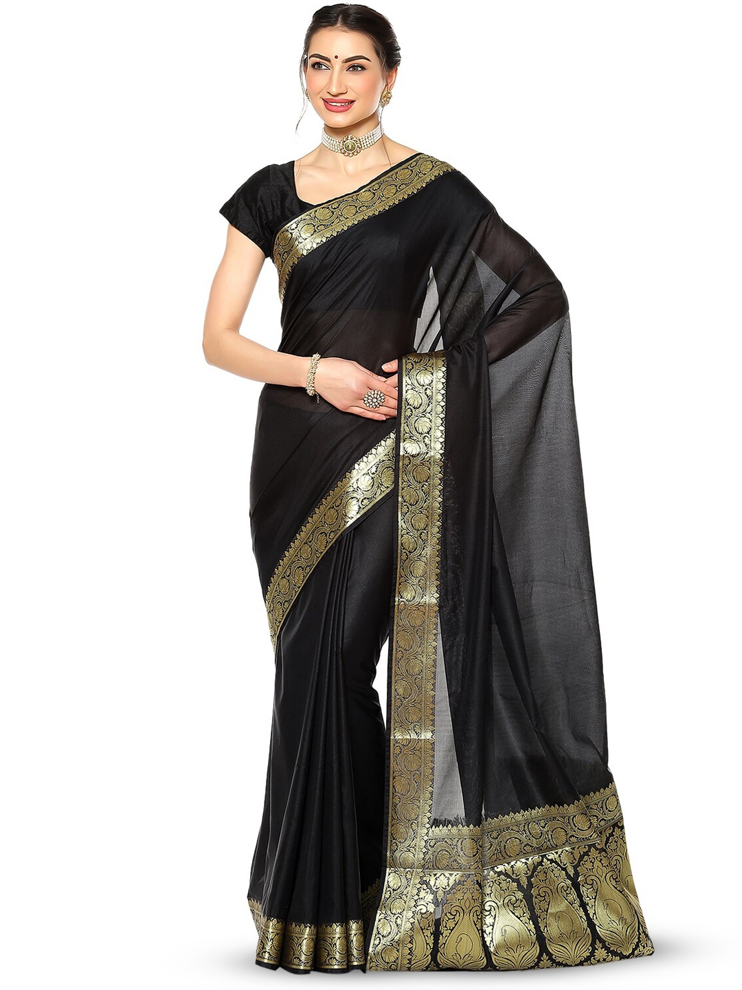 

PTIEPL Banarasi Silk Works Ethnic Motifs Woven Design Zari Banarasi Saree, Black