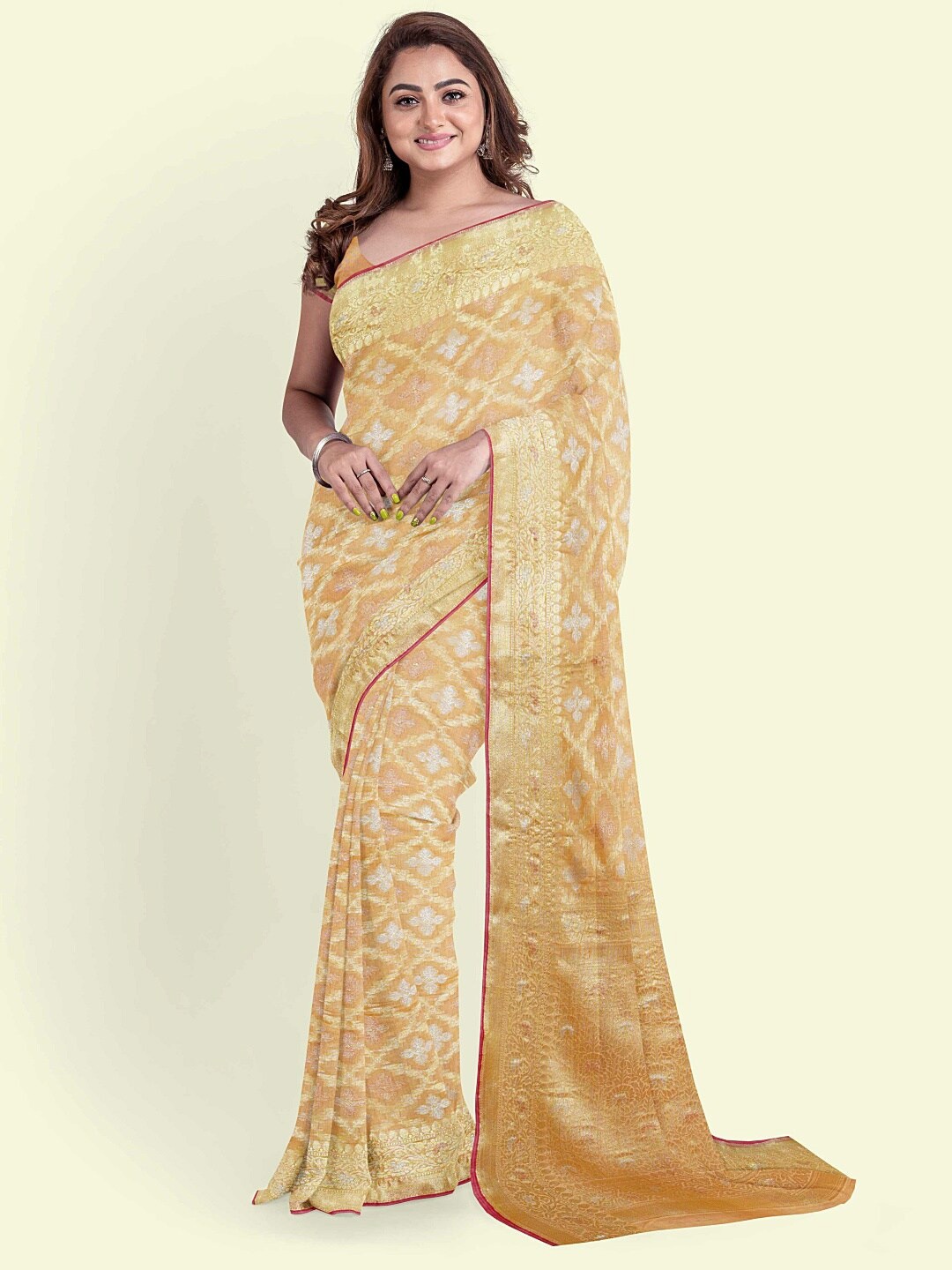 

PTIEPL Banarasi Silk Works Ethnic Motifs Woven Design Zari Banarasi Saree, Beige