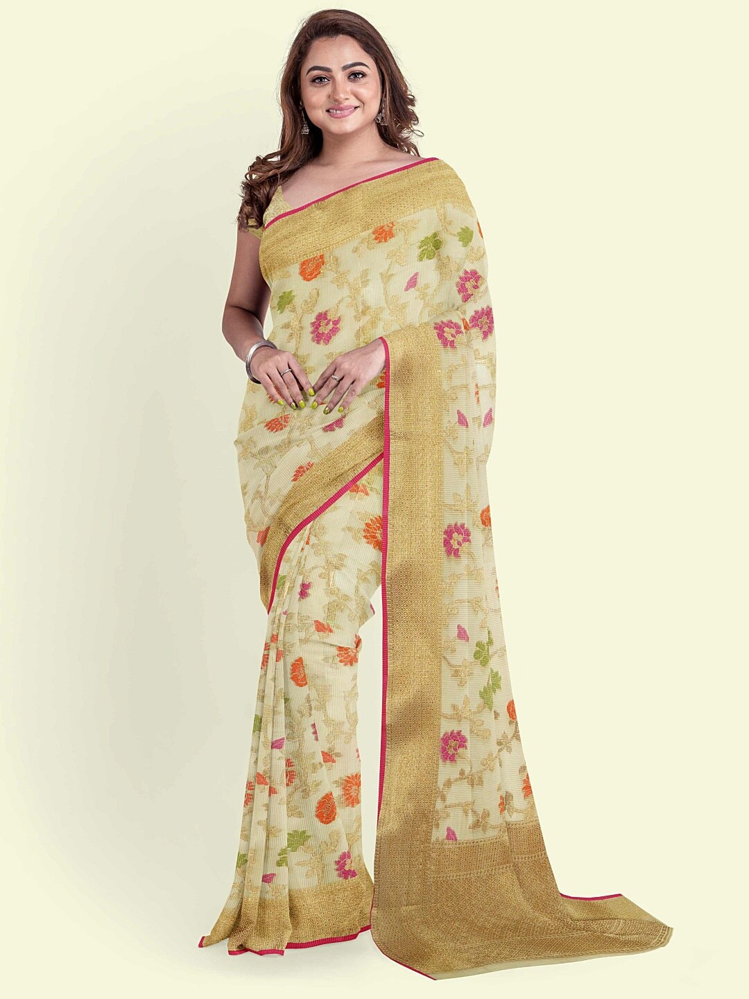 

PTIEPL Banarasi Silk Works Floral Woven Design Zari Banarasi Saree, Green