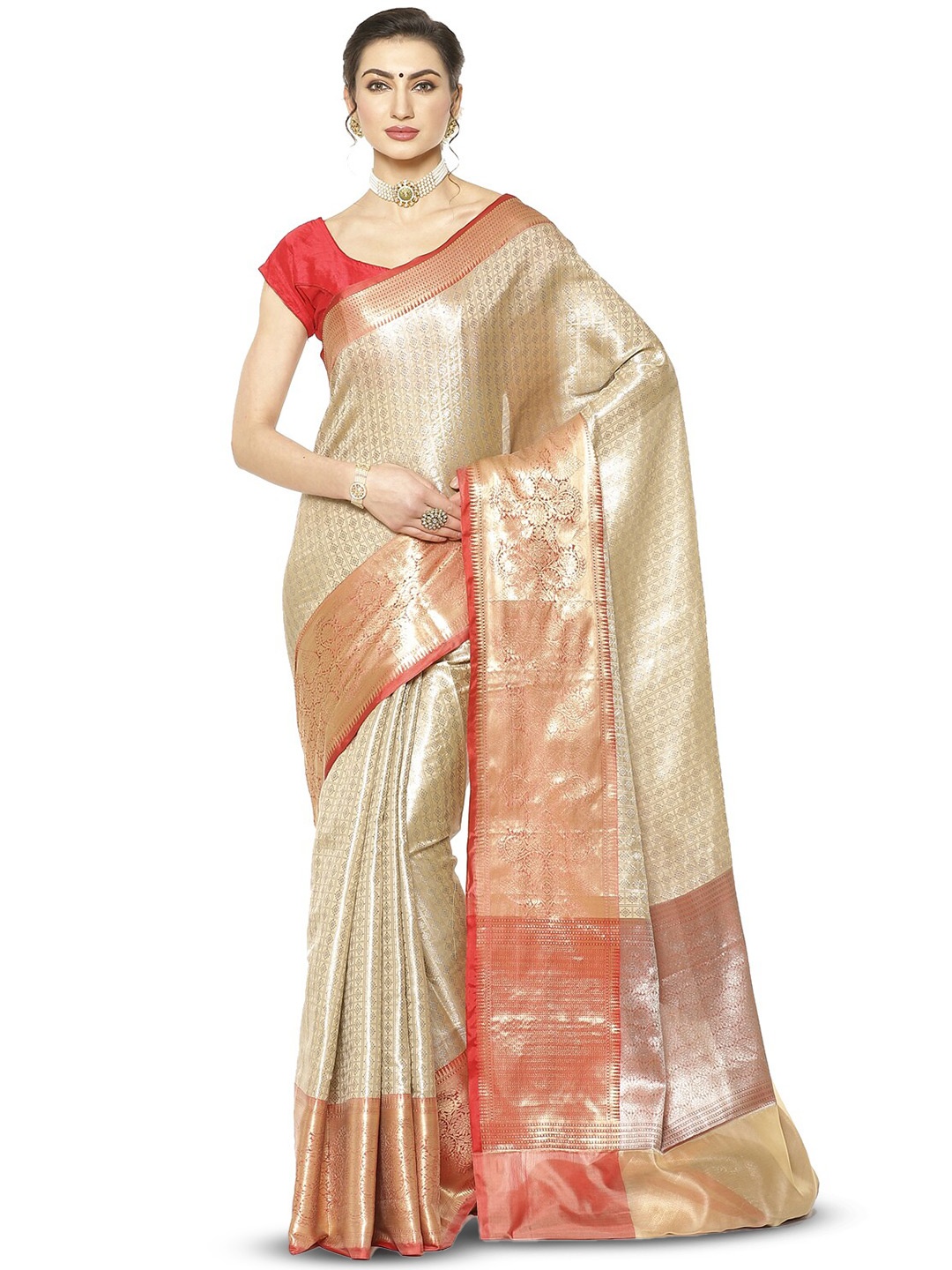 PTIEPL Banarasi Silk Works Floral Zari Kanjeevaram Saree, Pink