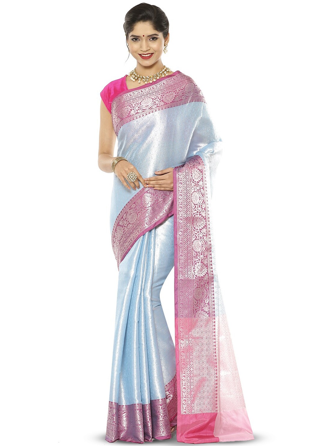 

PTIEPL Banarasi Silk Works Floral Woven Design Zari Kanjeevaram Saree, Blue