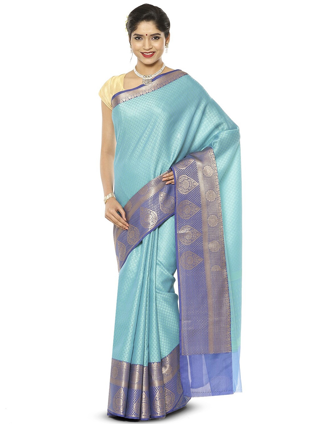 

PTIEPL Banarasi Silk Works Ethnic Motifs Woven Design Zari Banarasi Saree, Blue