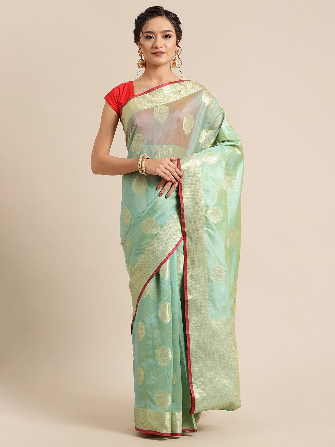 

PTIEPL Banarasi Silk Works Floral Woven Design Zari Banarasi Saree, Green