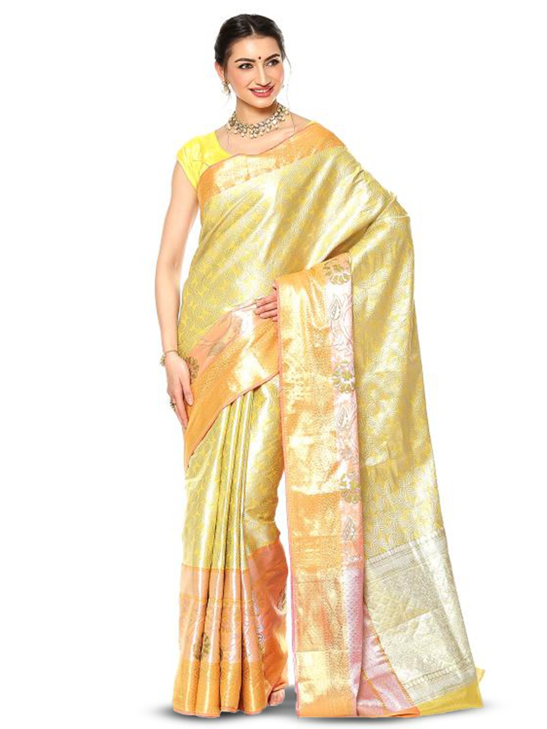 

PTIEPL Banarasi Silk Works Floral Zari Art Silk Jamdani Saree, Beige