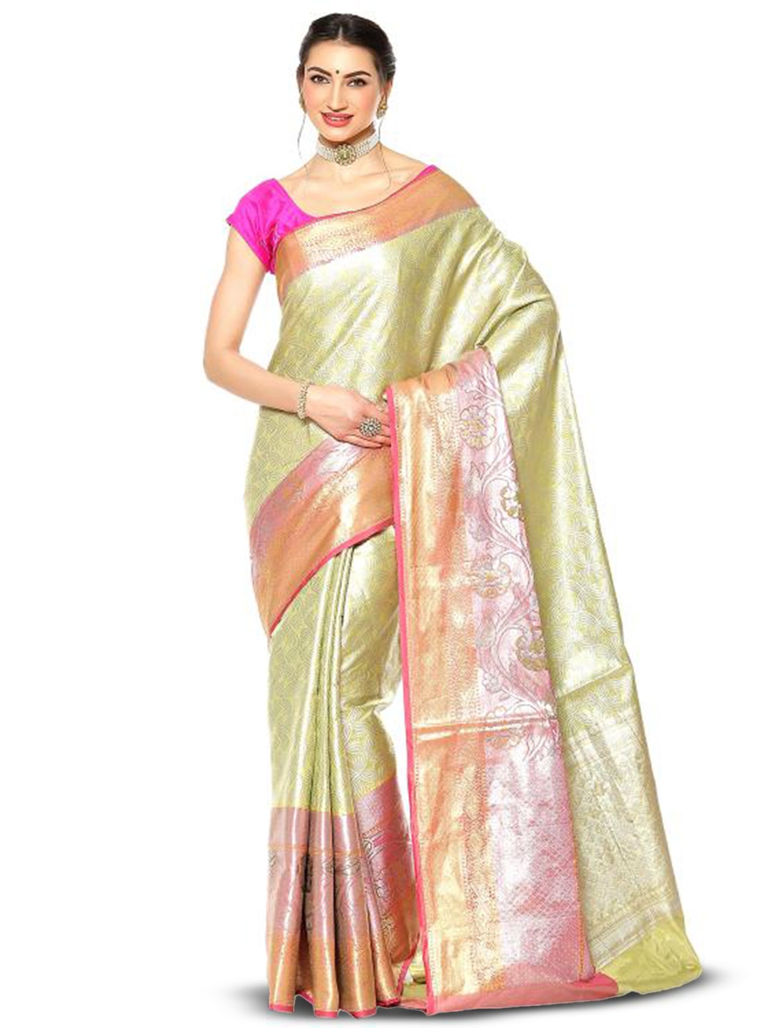 

PTIEPL Banarasi Silk Works Floral Woven Design Zari Art Silk Jamdani Saree, Beige