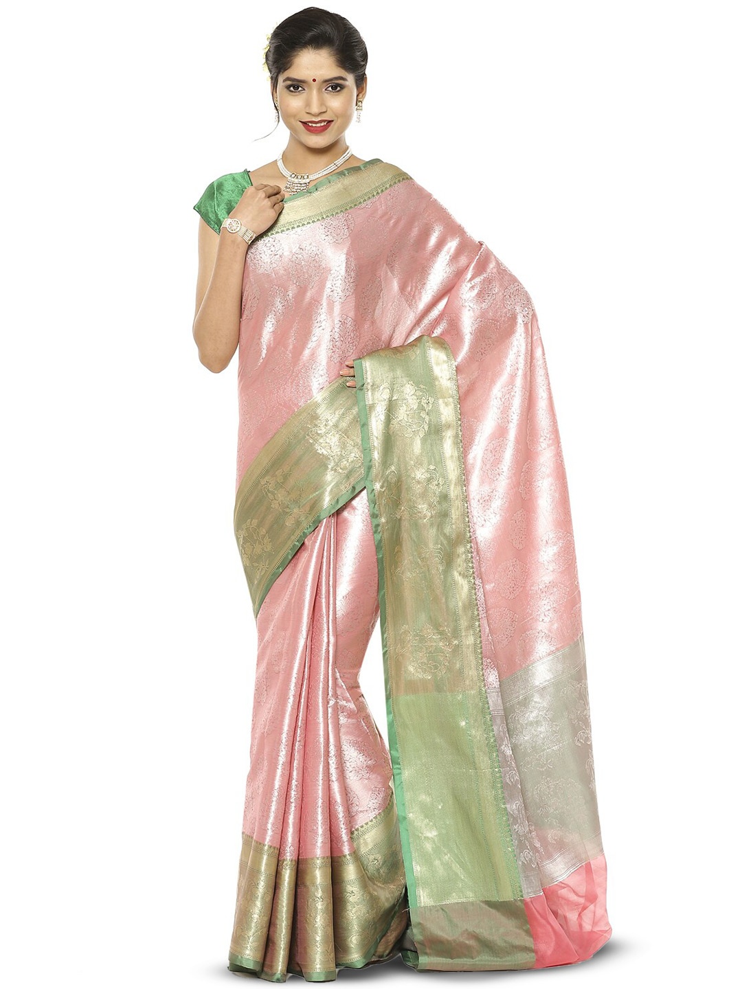 

PTIEPL Banarasi Silk Works Woven Design Zari Kanjeevaram Saree, Pink