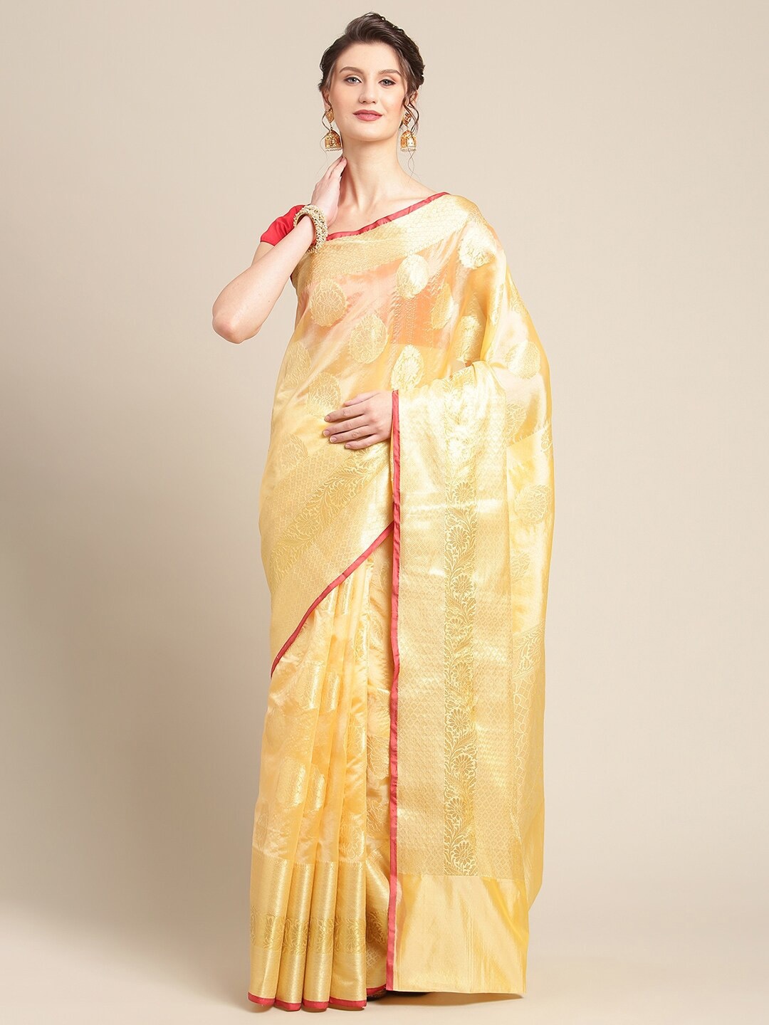 

PTIEPL Banarasi Silk Works Woven Design Zari Banarasi Saree, Yellow