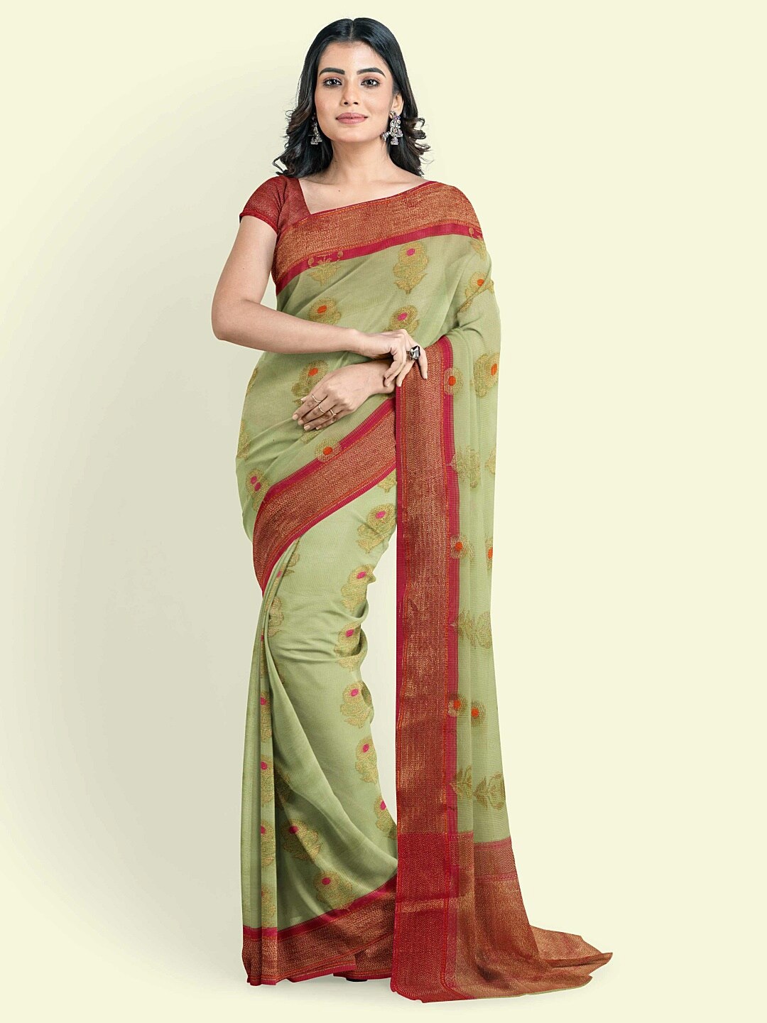PTIEPL Banarasi Silk Works Floral Zari Banarasi Saree, Beige
