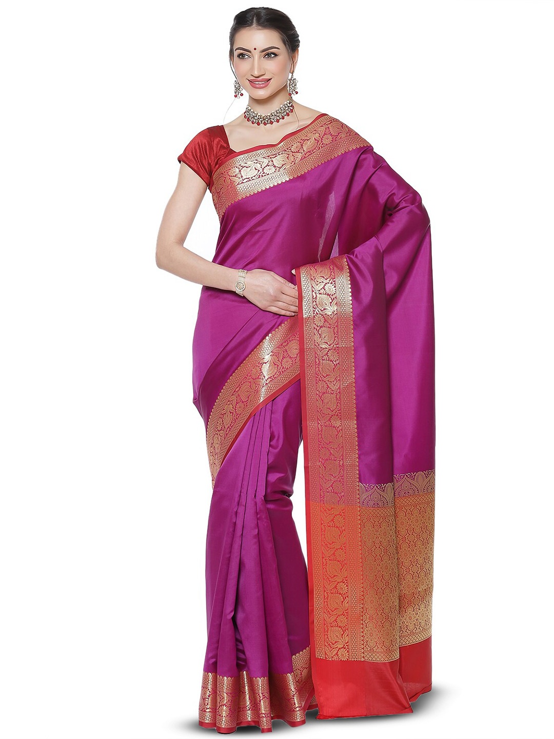 

PTIEPL Banarasi Silk Works Zari Silk Banarasi Saree, Magenta